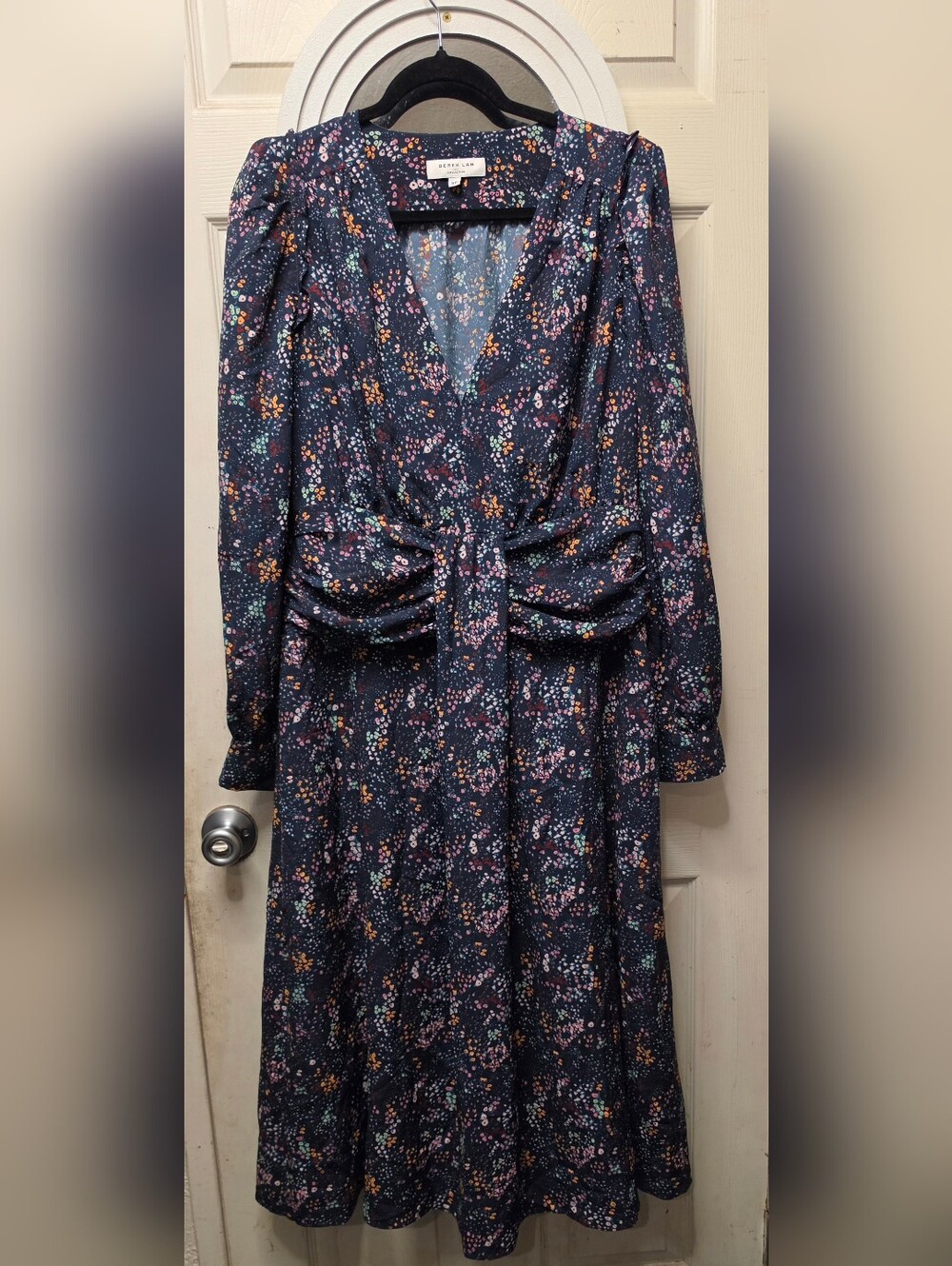 Derek Lam Navy Floral Print Dress with Pink and Turquoise Accents